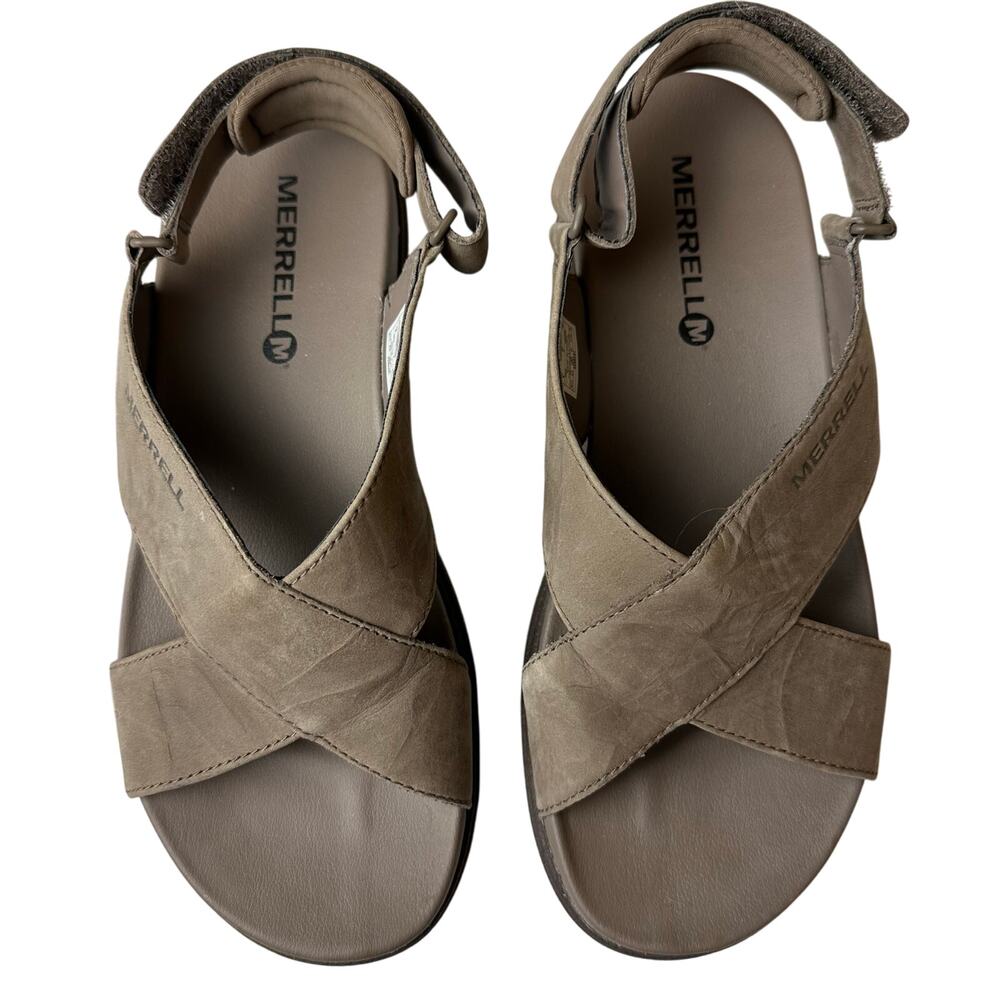 MERRELL Around Town Sunvue Nubuck Leather Strap Sandal in Stone Size 6